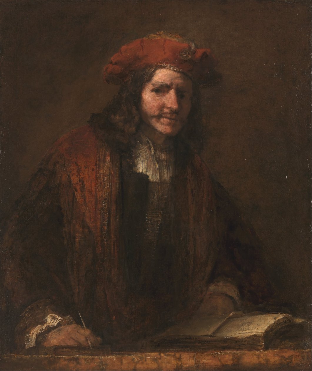 Mannen med den röda mössan, ca 1660-65 (olja på duk) av Rembrandt Harmensz. van Rijn (school of)