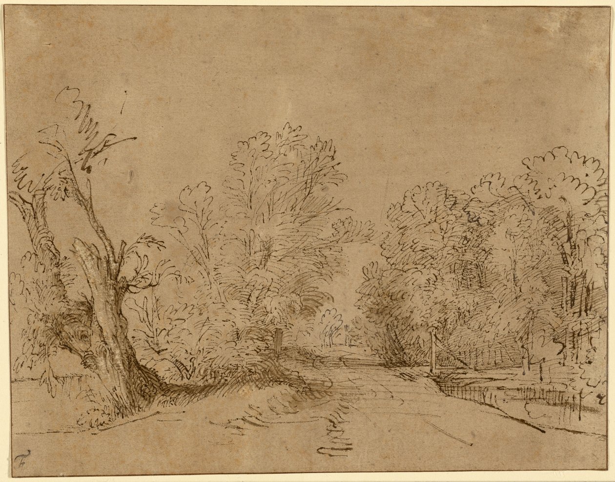 En skogsbeklädd väg av Rembrandt Harmensz. van Rijn