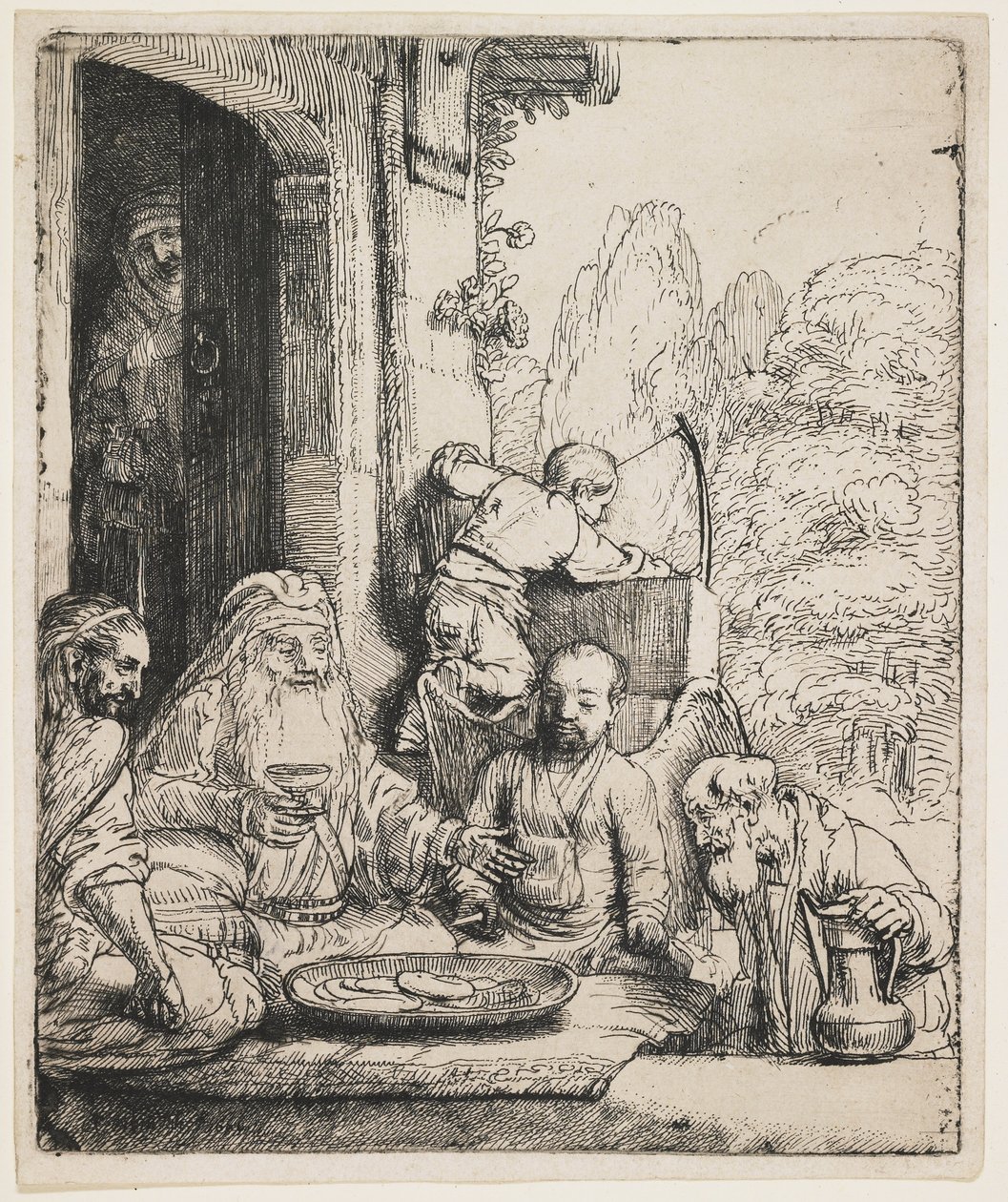 Abraham underhåller änglarna av Rembrandt van Rijn