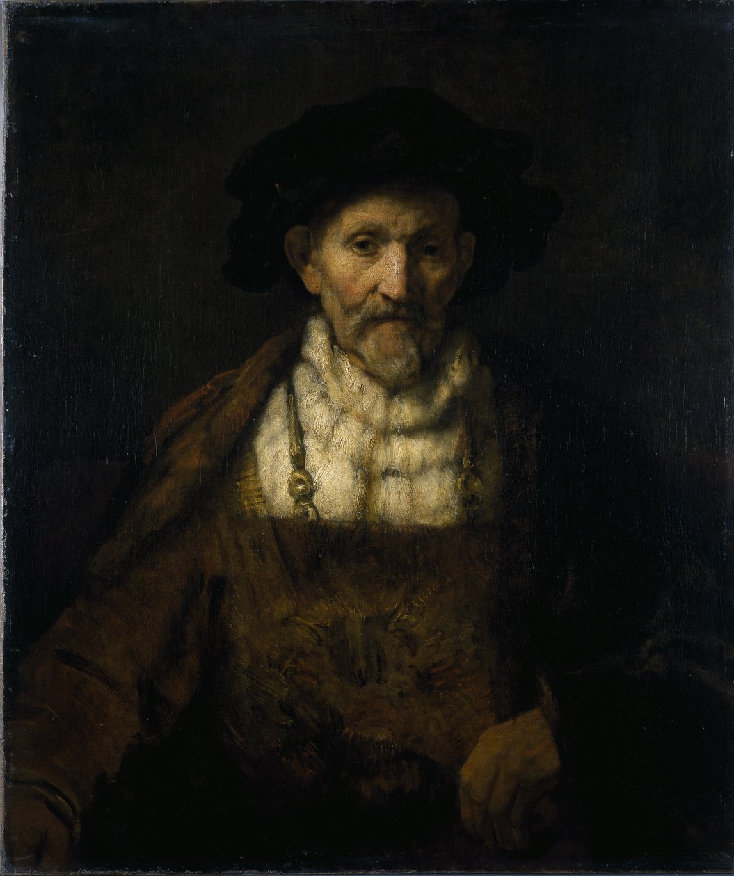En gammal man i fantasifull kostym (olja på duk) av Rembrandt Harmensz. van Rijn