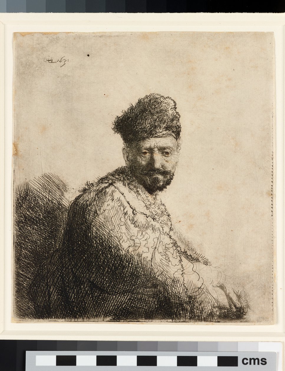 Skäggig man i pälsad orientalisk mössa: konstnärens far av Rembrandt van Rijn
