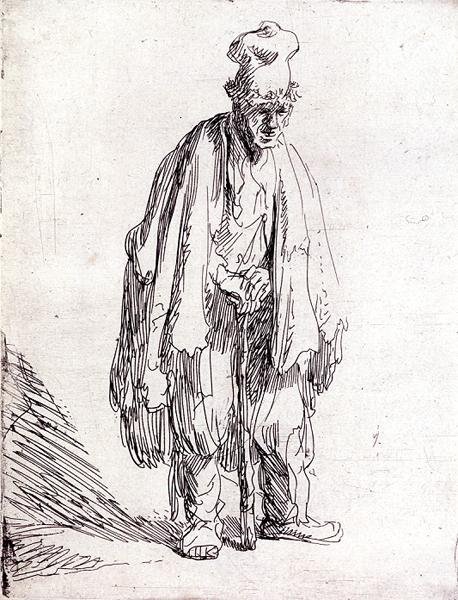 Tiggare i en stående keps (penna och bläck på papper) av Rembrandt Harmensz. van Rijn