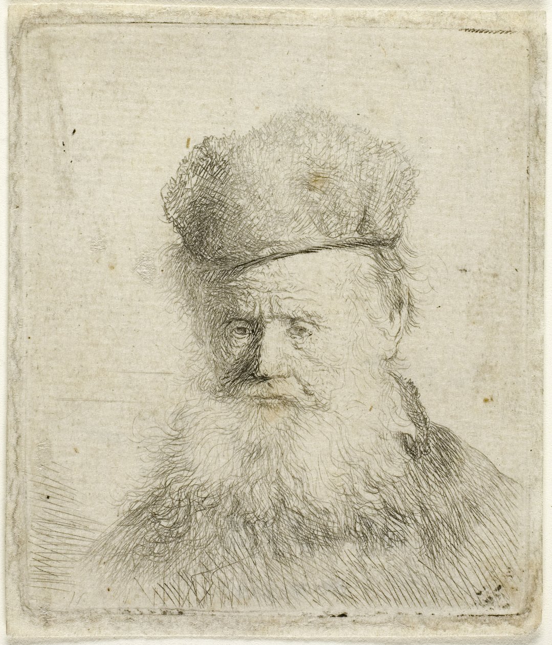Byst av en gammal man med pälsmössa och flödande skägg, ca 1631 (etsning på papper) av Rembrandt Harmensz. van Rijn