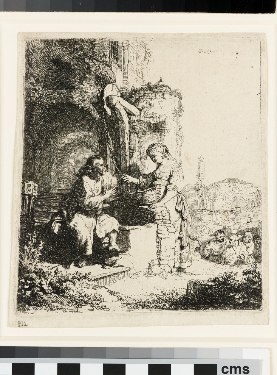 Kristus och Samariens kvinna bland ruiner av Rembrandt van Rijn
