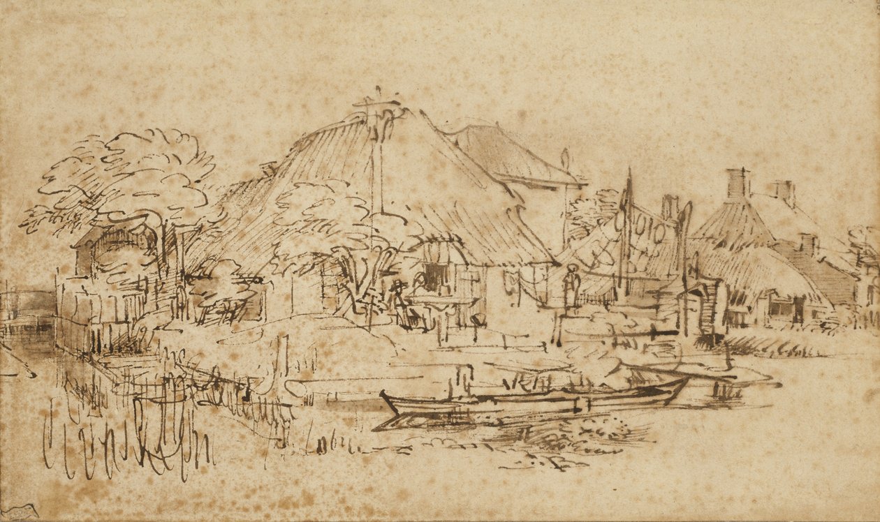 Stuga vid sidan av en kanal, c.1650?-53 av Rembrandt van Rijn