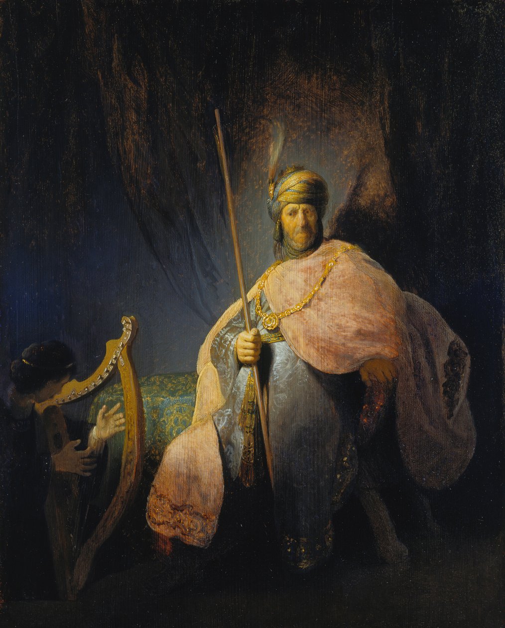 David spelar harpa framför Saul, ca 1630-31 (olja på ek) av Rembrandt Harmensz. van Rijn