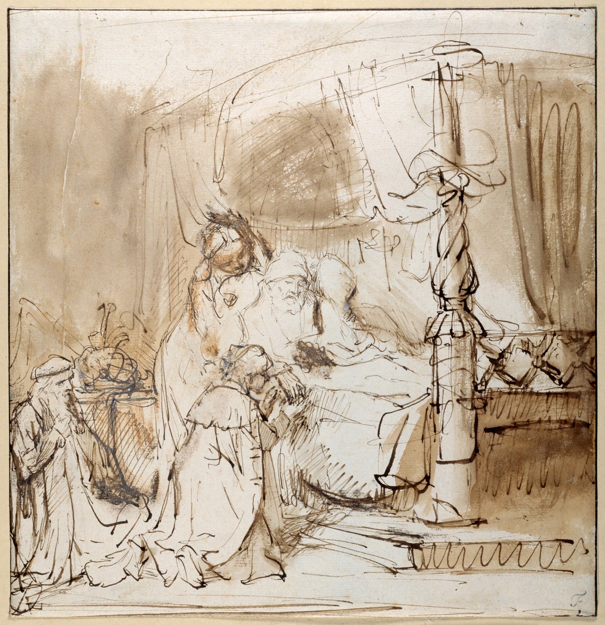 Davids Charge to Solomon (penna och bläck med tvätt på papper) av Rembrandt Harmensz. van Rijn
