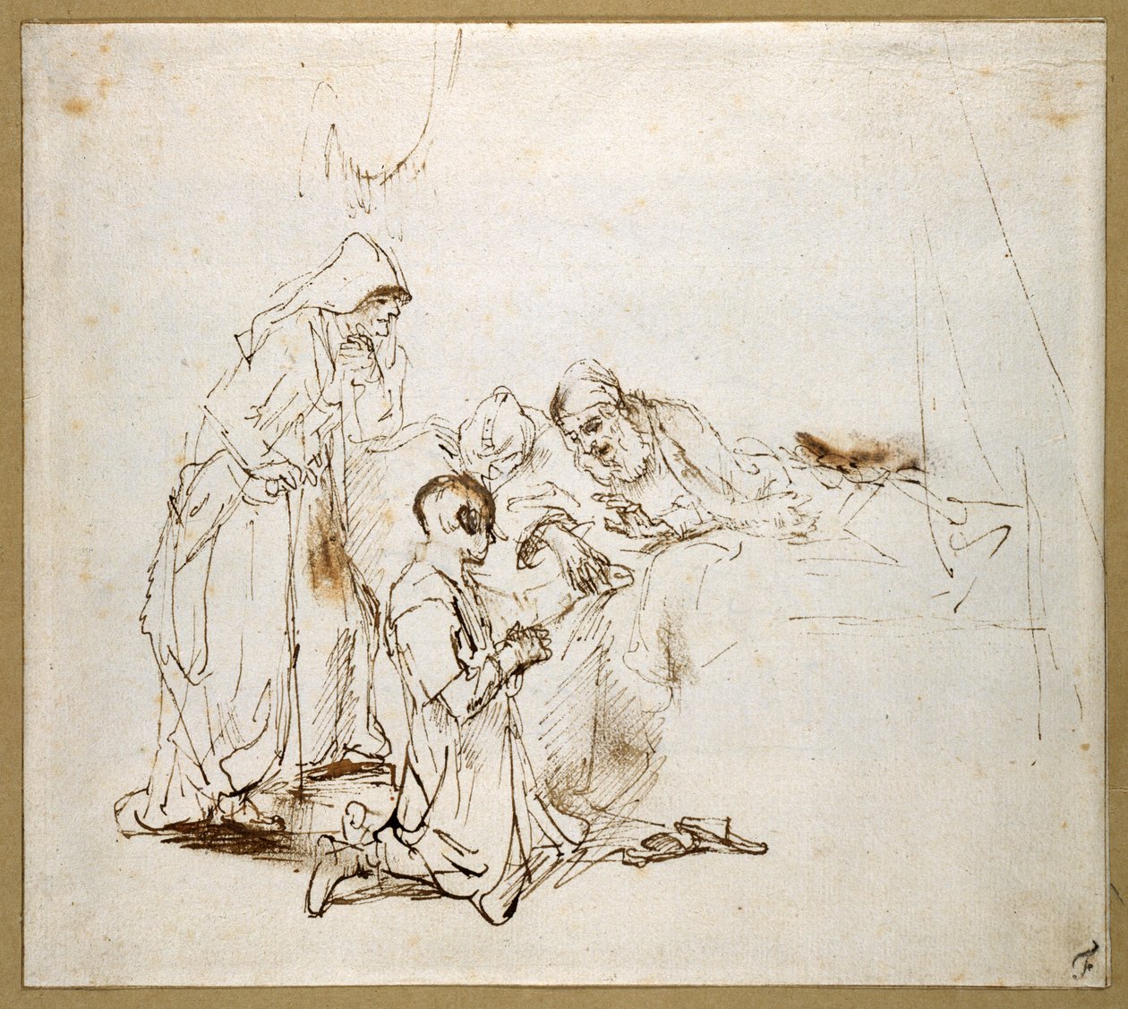 Isaac Blessing Jacob (svart krita på papper) av Rembrandt Harmensz. van Rijn