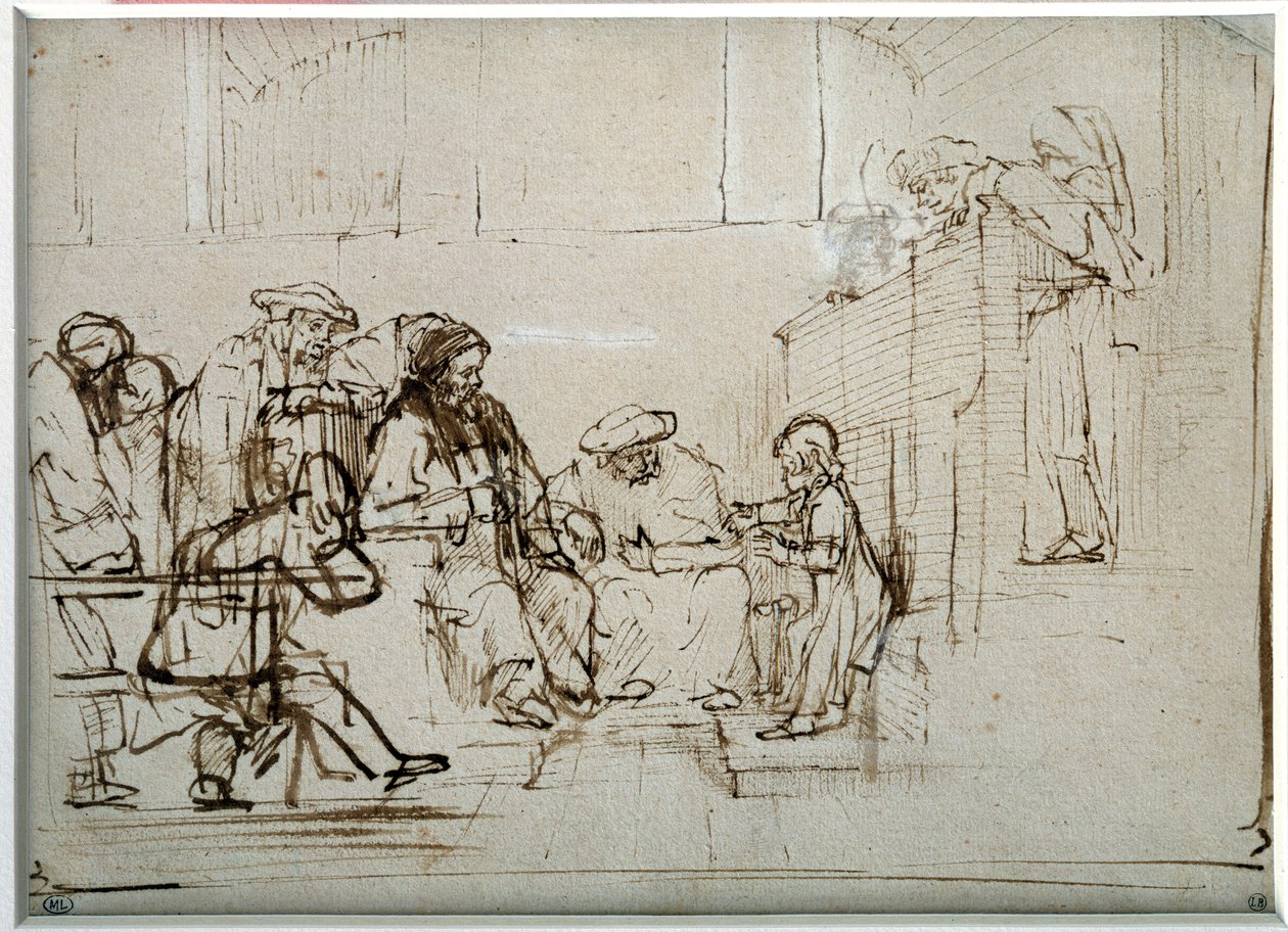 Jesusbarn med läkare teckning av Harmensz Van Rijn Rembrandt (1606-1669) av Rembrandt van Rijn