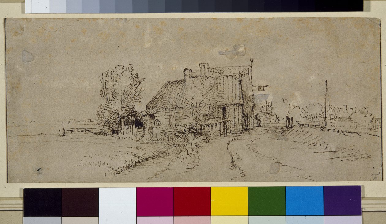 Landskap (penna och bläck på papper) av Rembrandt Harmensz. van Rijn