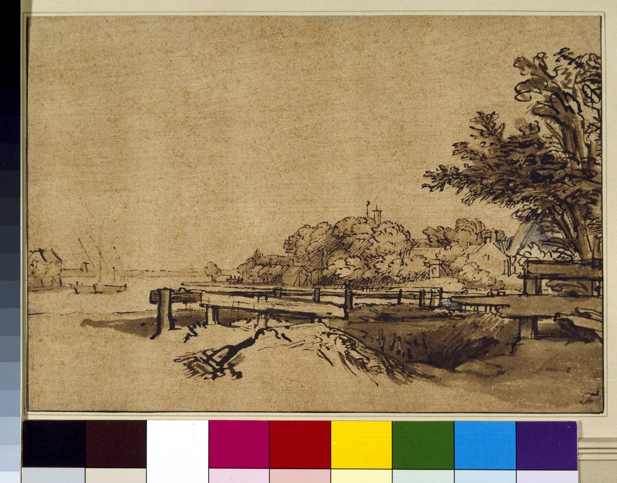 Landskap, ca 1650 (penna & bläck och tvätt på papper) av Rembrandt Harmensz. van Rijn