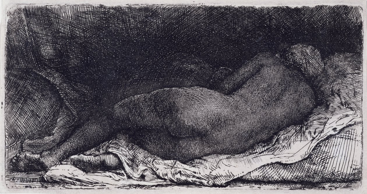 Negress Liggande av Rembrandt van Rijn