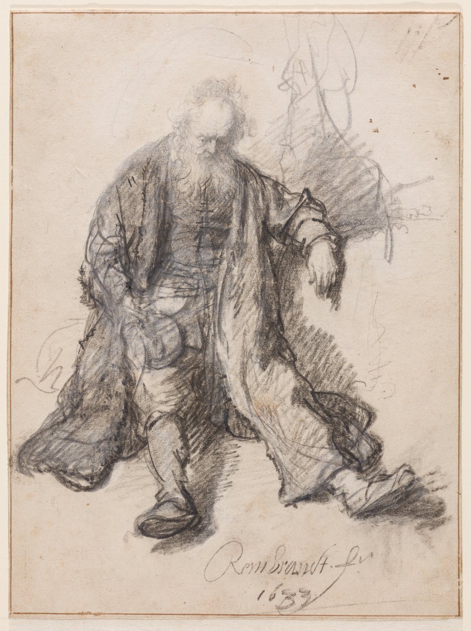 Old Man Seated (The Drunken Lot?), c.1630-33 (penna, krita och bläck på papper) av Rembrandt Harmensz. van Rijn