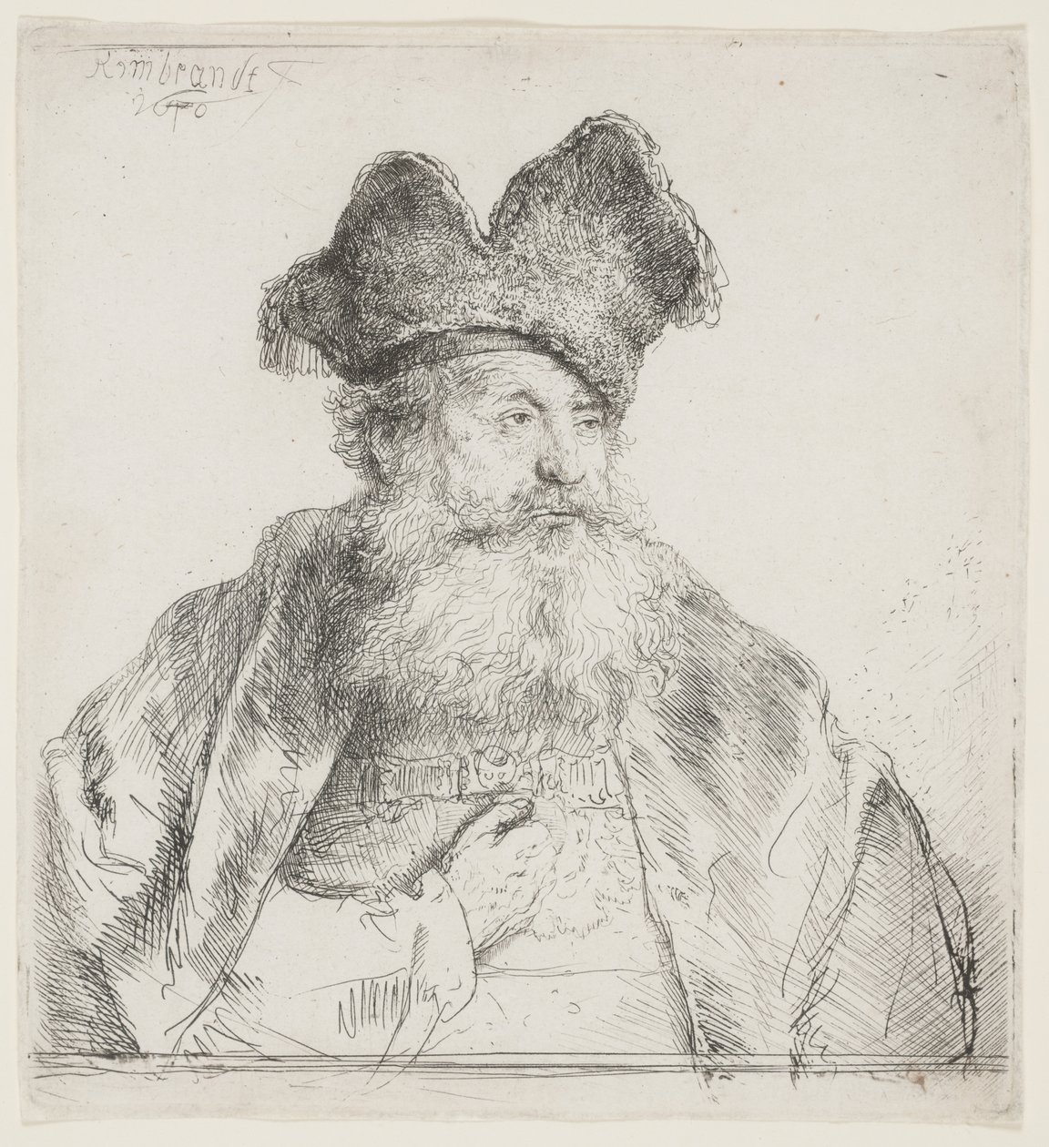 Gammal man med en delad pälsmössa av Rembrandt van Rijn