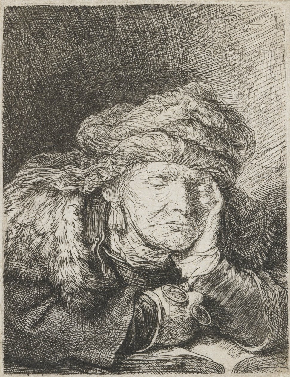 Gammal kvinna sover av Rembrandt van Rijn
