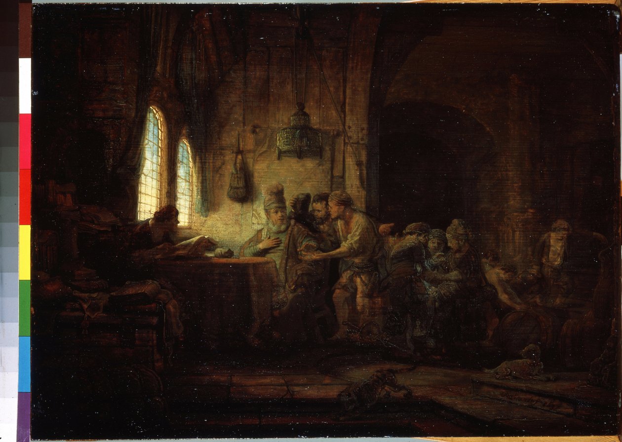 Liknelsen om arbetarna i vingården eller liknelsen om arbetarna i den elfte timmen (liknelsen om arbetarna i vingården). Målning av Harmenszoon van Rijn känd som Rembrandt (1606-1669) av Rembrandt Harmensz. van Rijn