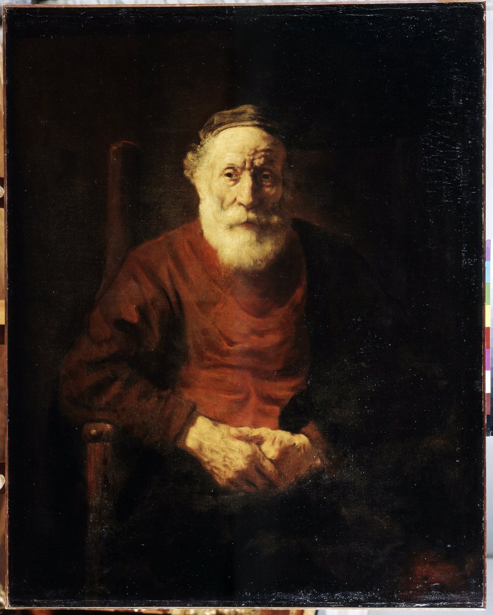 Porträtt av en gammal man i rött. Målning av Harmenszoon van Rijn känd som Rembrandt (1606-1669) av Rembrandt Harmensz. van Rijn