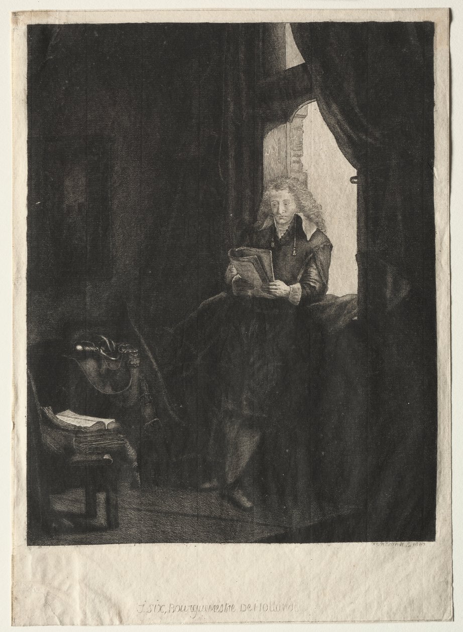 Porträtt av Jan Six (etsning) av Rembrandt Harmensz. van Rijn