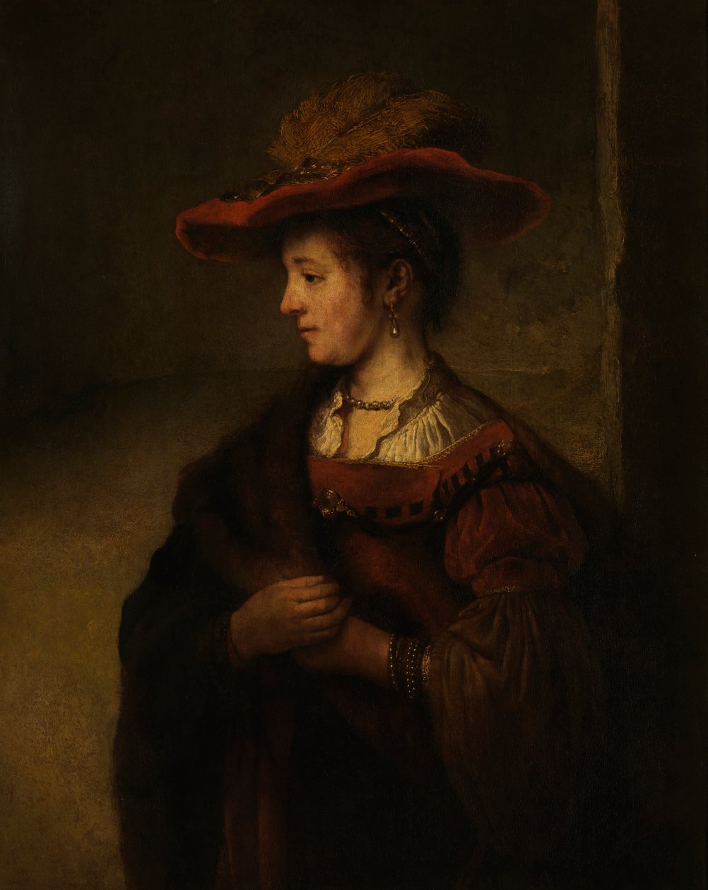 Porträtt av Saskia van Uylenburgh (olja på duk) av Rembrandt Harmensz. van Rijn