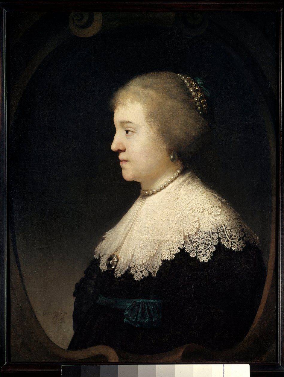 Porträtt av kvinna (Saskia?) Målning av Harmensz van Rijn dit Rembrandt (1606-1669) 1632 Paris, Musee Jacquemart Andre. av Rembrandt van Rijn