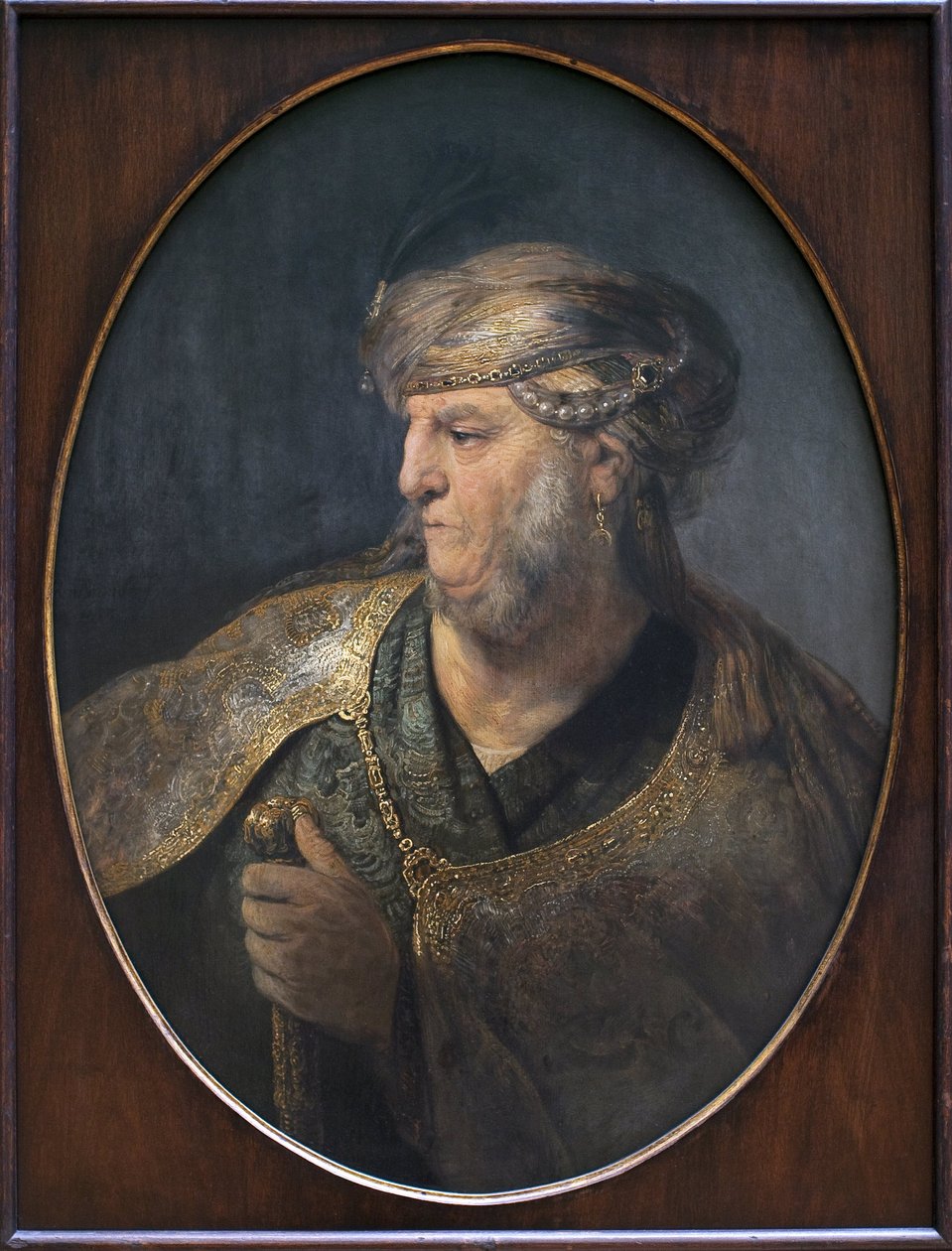 Porträtt av en man i en orientalisk kostym. Målning av Rembrandt Harmenszoon van Rijn (1606-1669), Olja på duk av Rembrandt van Rijn