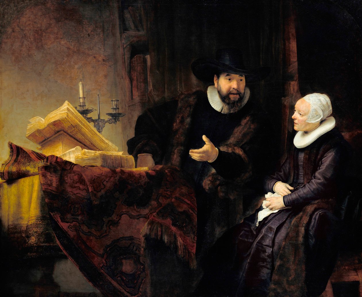 Porträtt av mennonitpredikanten Cornelius Claesz Anslo och hans hustru Aaltje Gerritsdr Shouten av Rembrandt van Rijn