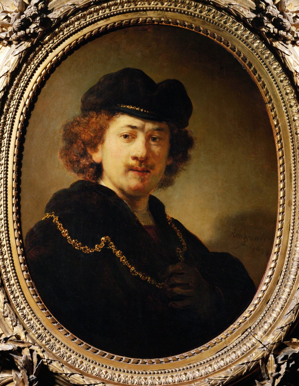 Porträtt av konstnären med keps och guldkedja av Rembrandt Harmensz. van Rijn