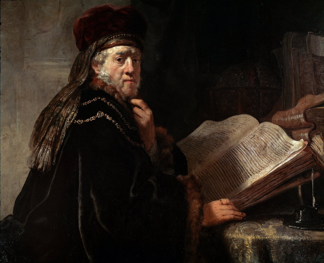 Porträtt av de vise (Porträttet av en rabbi) (olja på duk av Rembrandt van Rijn