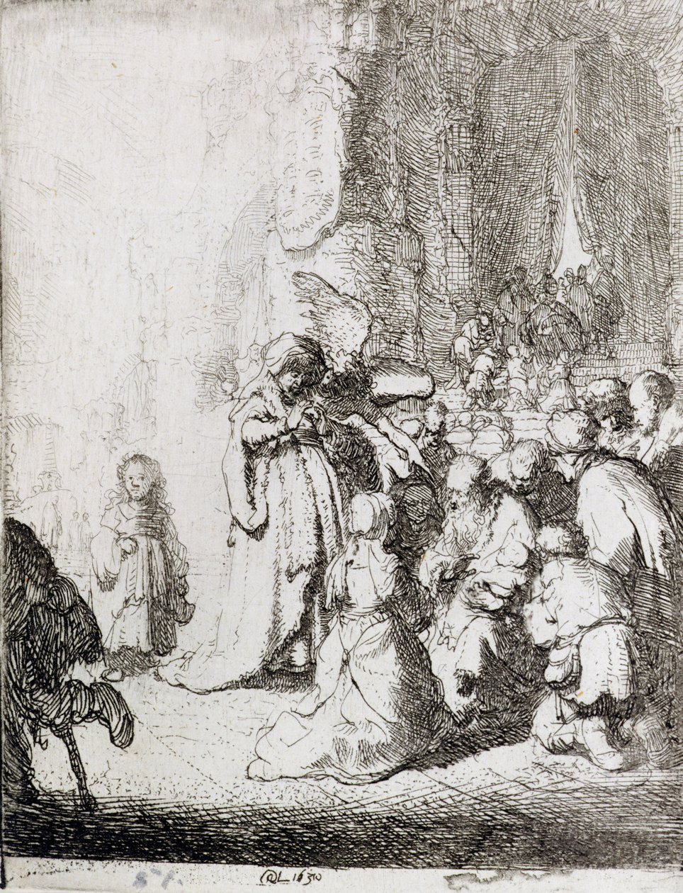 Presentation i templet (penna och bläck på papper) av Rembrandt van Rijn