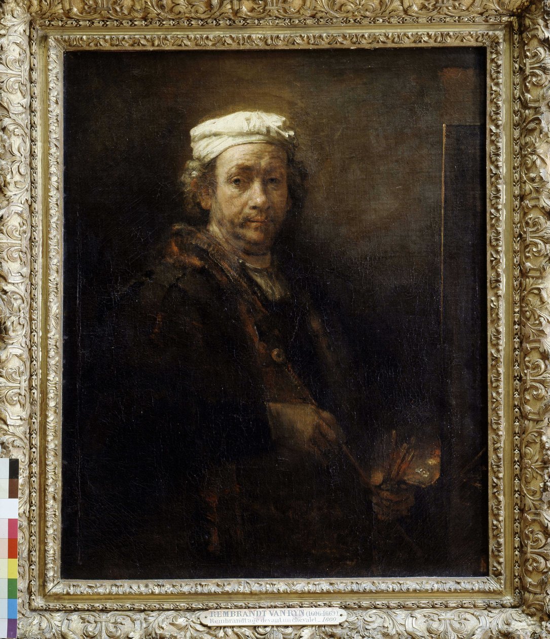 Rembrandt åldrades framför ett staffli (1660). av Rembrandt van Rijn