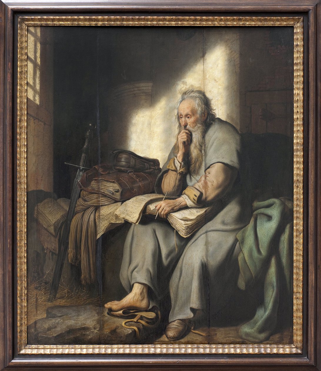 Saint Paul i fängelse. Målning av Rembrandt Harmensz van Rijn (1606-1669), olja på trä av Rembrandt van Rijn