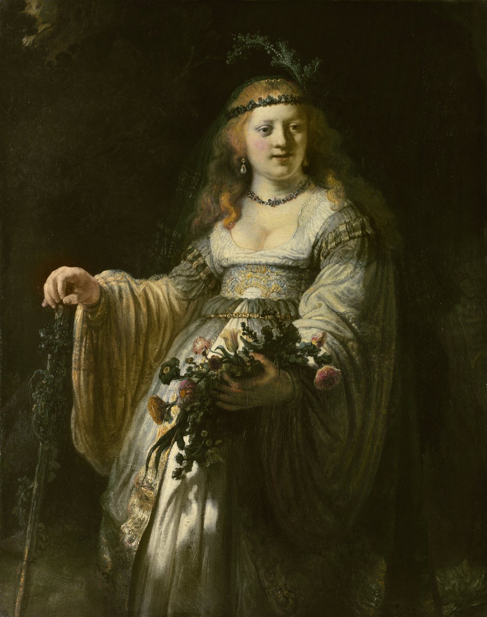 Saskia van Uylenburgh i arkadisk kostym av Rembrandt van Rijn