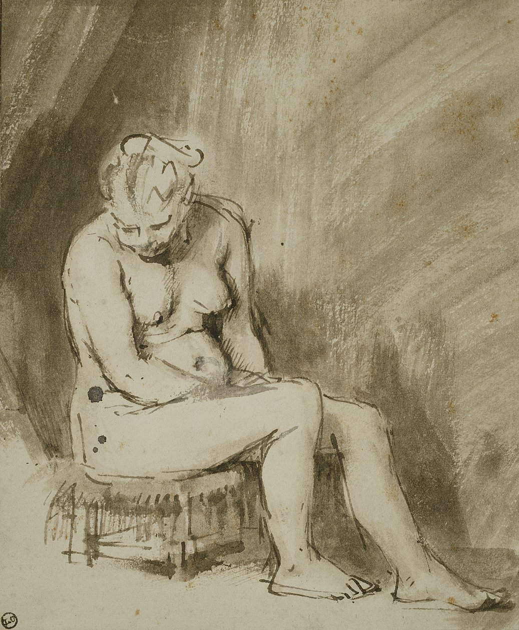 Sittande Kvinna Naken av Rembrandt van Rijn