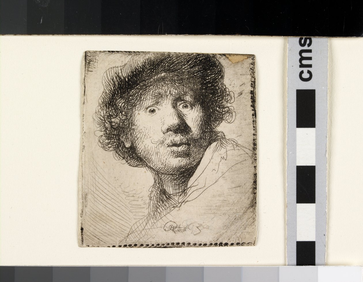 Självporträtt i keps, öppen mun av Rembrandt van Rijn