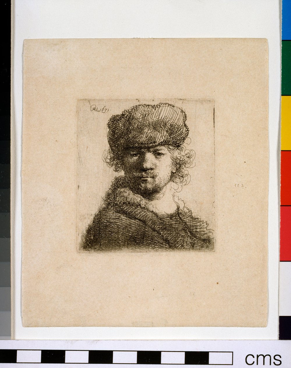 Självporträtt i kraftig pälsmössa av Rembrandt van Rijn