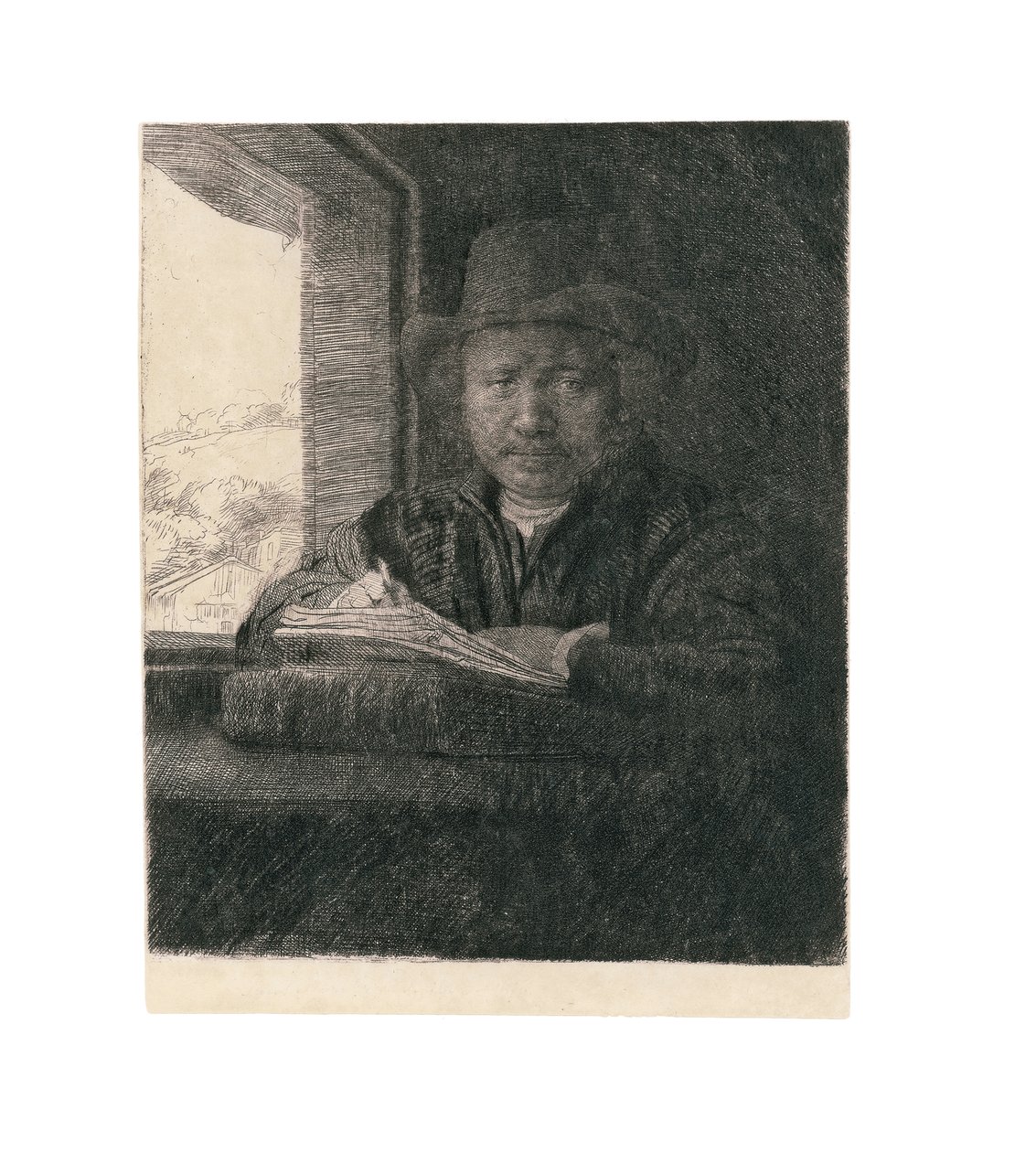 Självporträttteckning vid ett fönster, 1648 av Rembrandt van Rijn