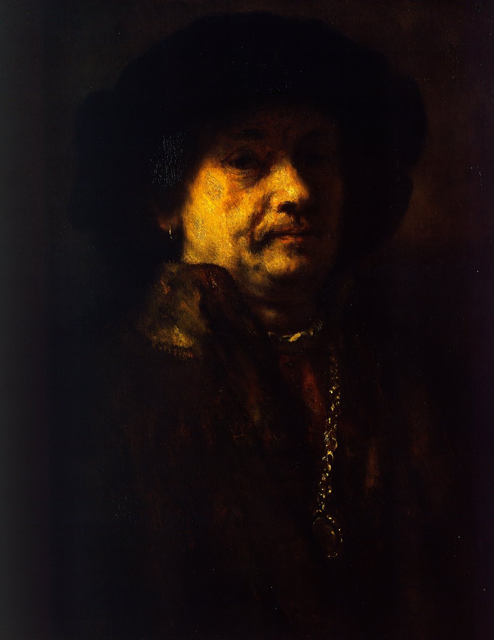 Självporträtt i päls med guldkedja och örhänge av Rembrandt Harmensz. van Rijn
