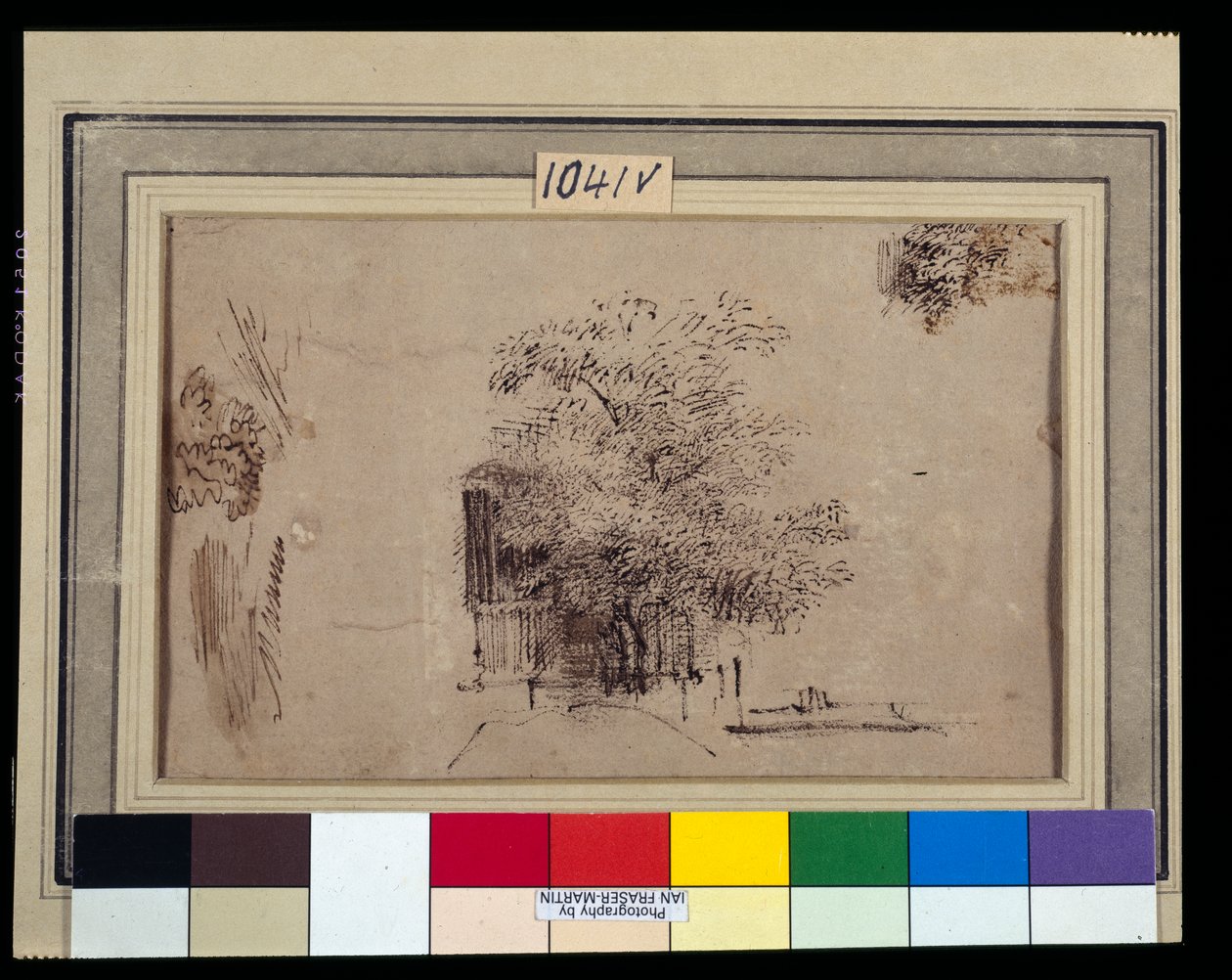 Studie av ett träd framför ett hus (penna och bläck med tvätt på papper) av Rembrandt Harmensz. van Rijn