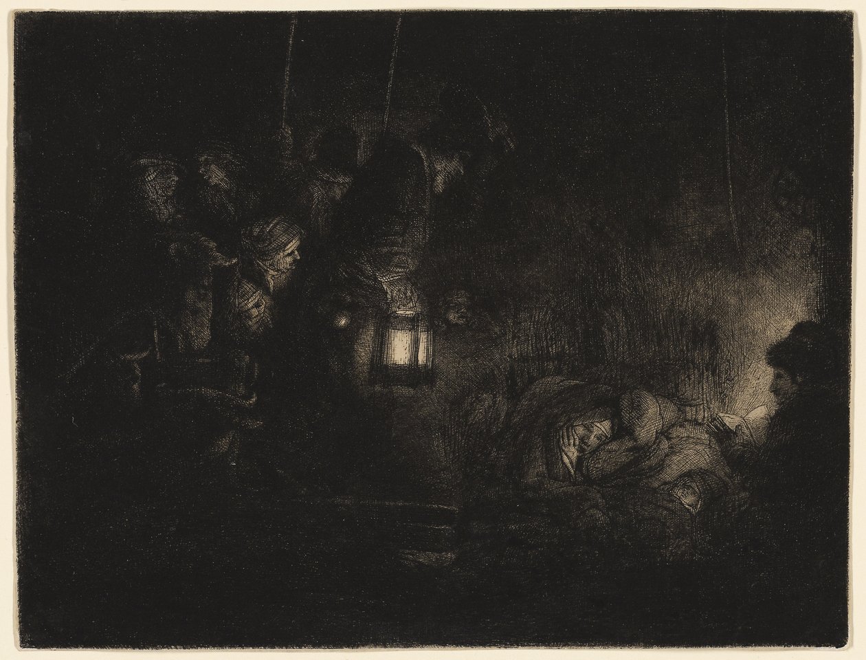 The Adoration of the Shepherds: A Night Piece, c. 1657 (etsning, torrnål och burin i svart på elfenbenslagt papper) av Rembrandt Harmensz. van Rijn