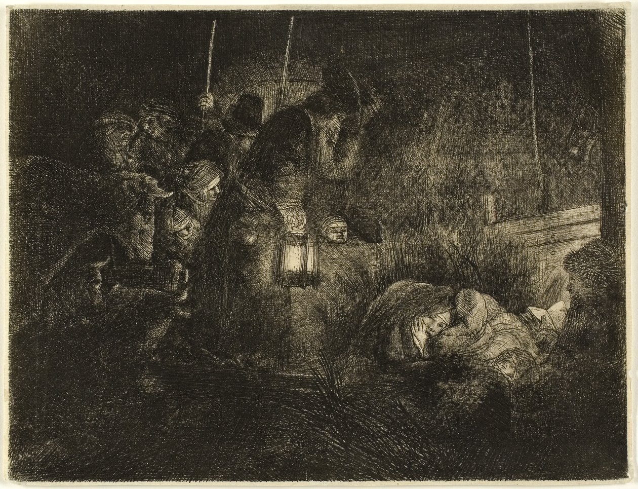 The Adoration of the Shepherds: A Night Piece, c.1657 (etsning på papper) av Rembrandt Harmensz. van Rijn