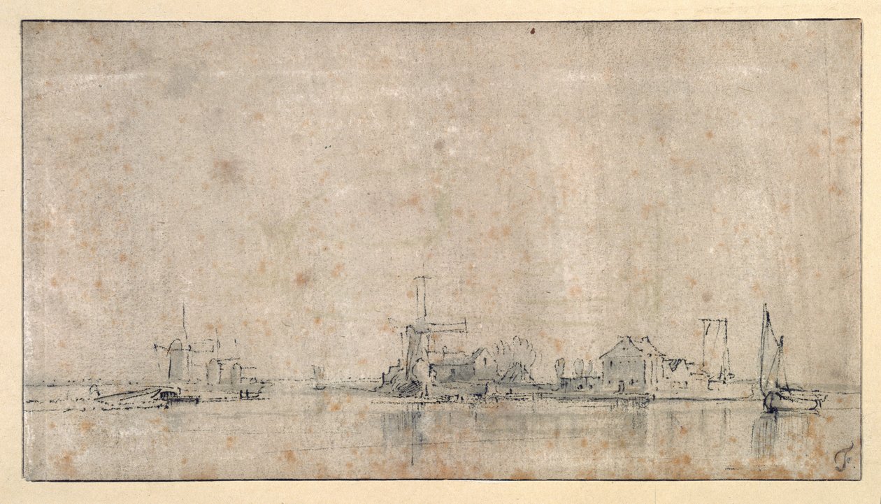 The Amstel at the Omval, c.1650-53 (penna & bläck med tvätt på papper) av Rembrandt Harmensz. van Rijn