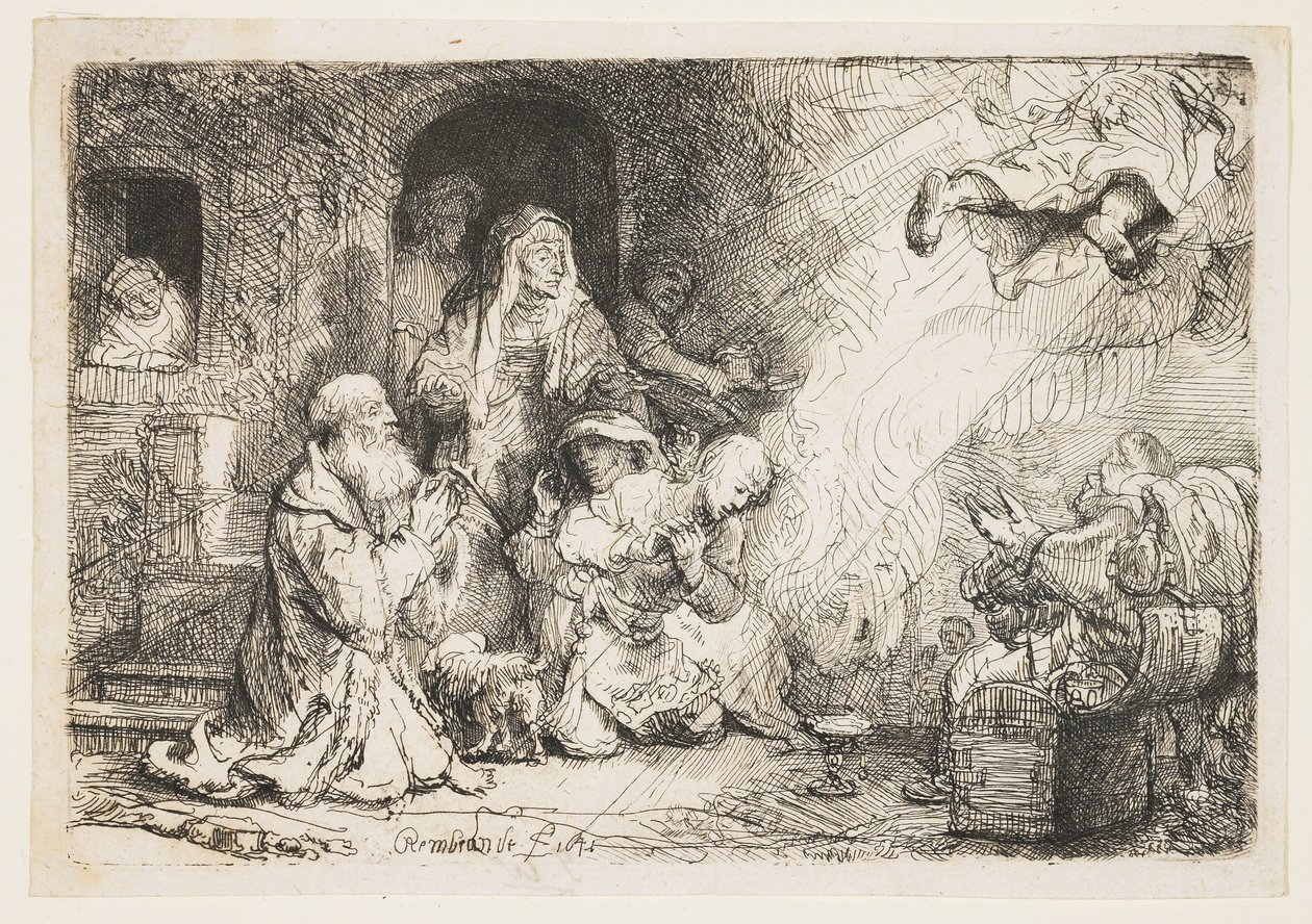 Ängeln som avgår från Tobias familj av Rembrandt van Rijn