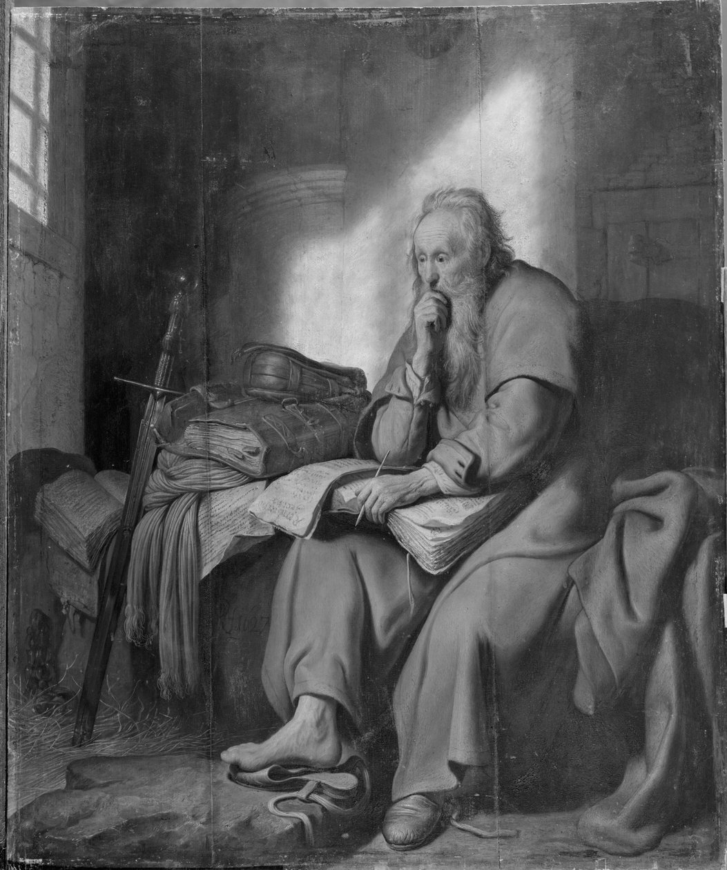 Aposteln Paulus i fängelse (olja på duk) (s/v foto) av Rembrandt van Rijn