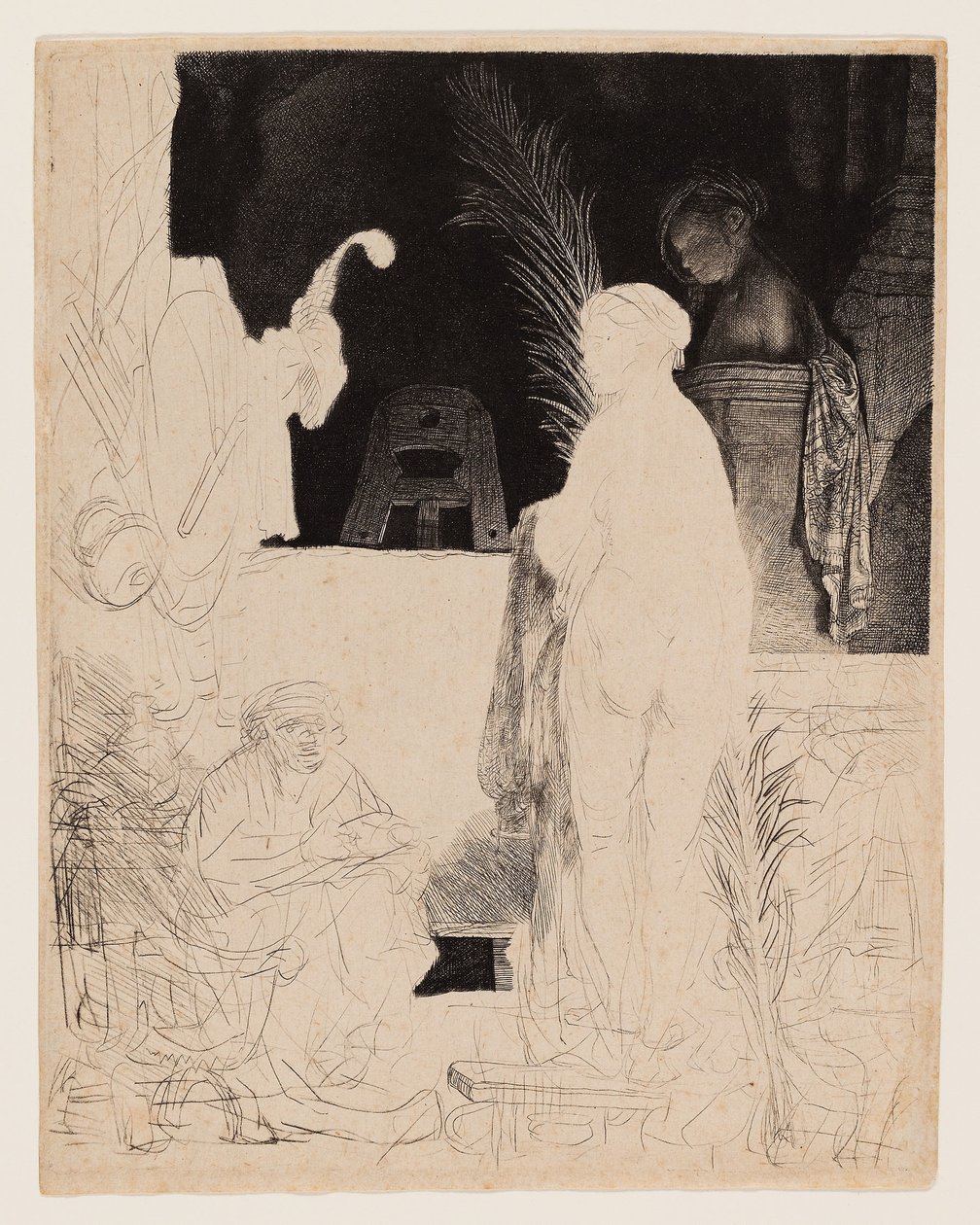 The Artist Drawing from the Model, c.1639 (etsning och torrnål på polerat papper) av Rembrandt Harmensz. van Rijn