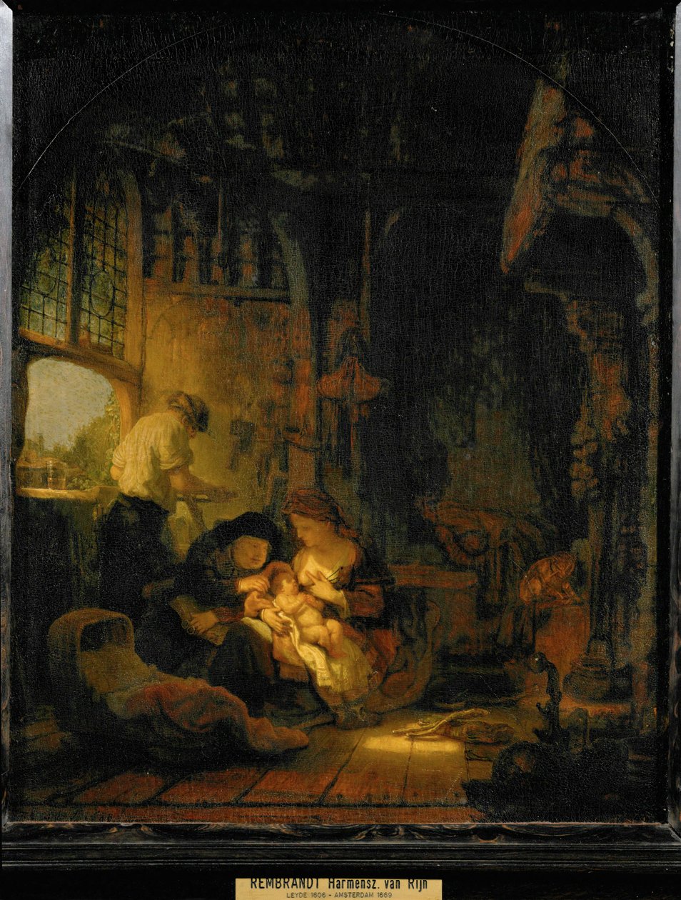 Den heliga familjen, även känd som "snickarens hushåll" ... av Rembrandt Harmensz. van Rijn