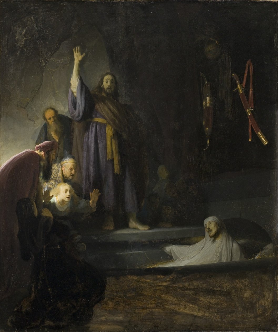 The Raising of Lazarus, c.1630-2 (olja på trä) av Rembrandt van Rijn