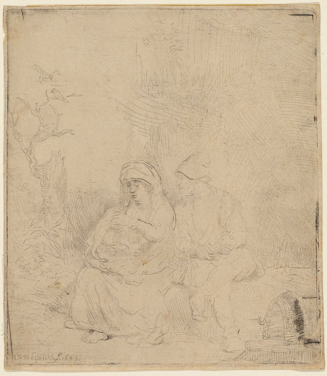Resten på flykten till Egypten: Lätt etsad av Rembrandt Harmensz. van Rijn