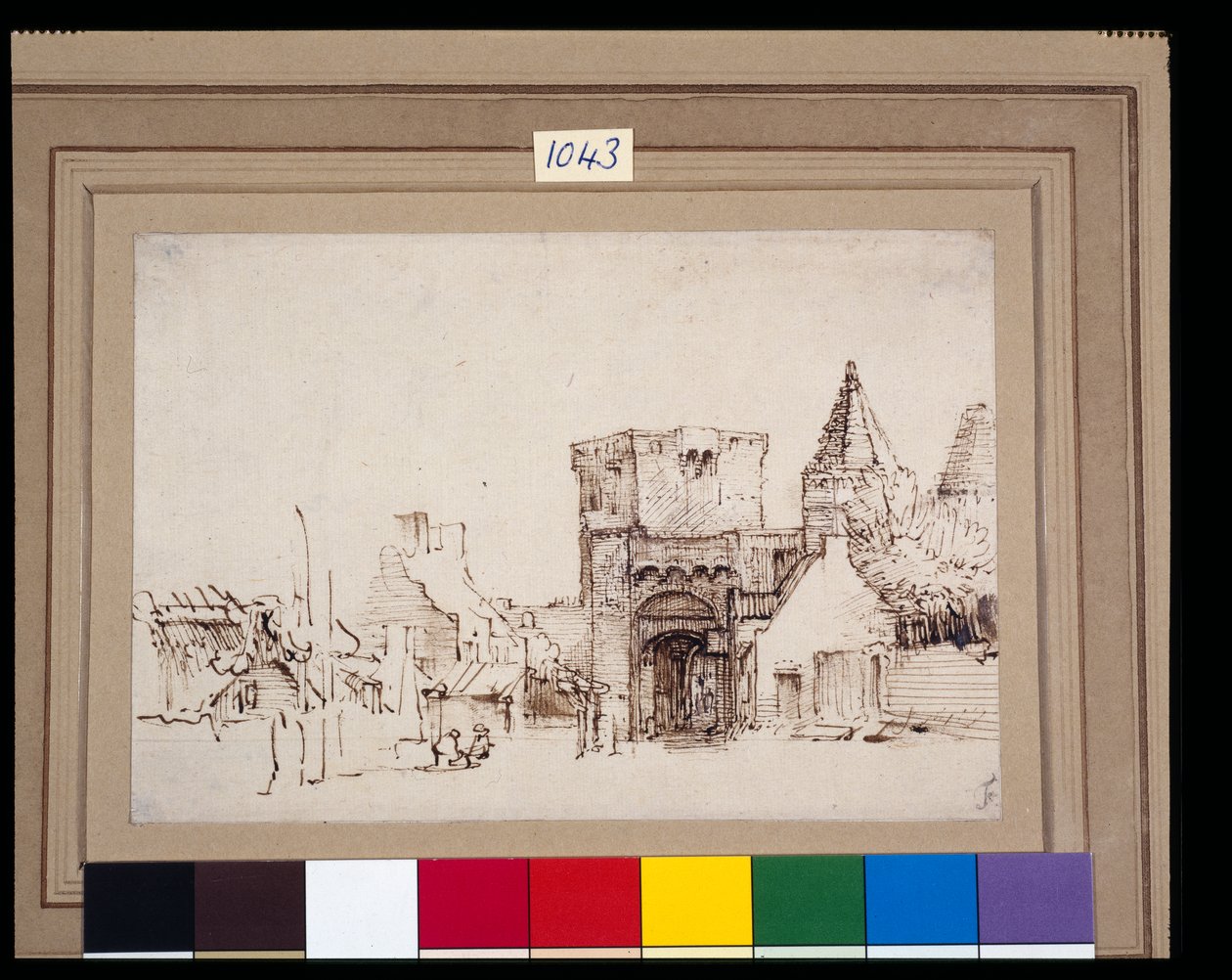 Rijnpoort vid Rhenen i Gelderland, ca 1649 (rörpenna & bläck med tvätt på papper) av Rembrandt Harmensz. van Rijn