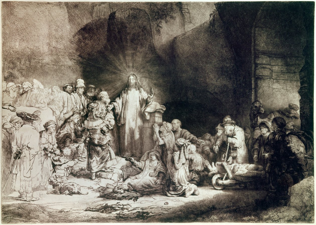 Pjäsen med hundra gulden eller Jesus krigare den sjuke Gravyr med mejsel av Harmenszoon van Rijn dit Rembrandt (1606-1669) 1649 ca. Sol. 0,28x0,39 m Paris, Louvren av Rembrandt van Rijn