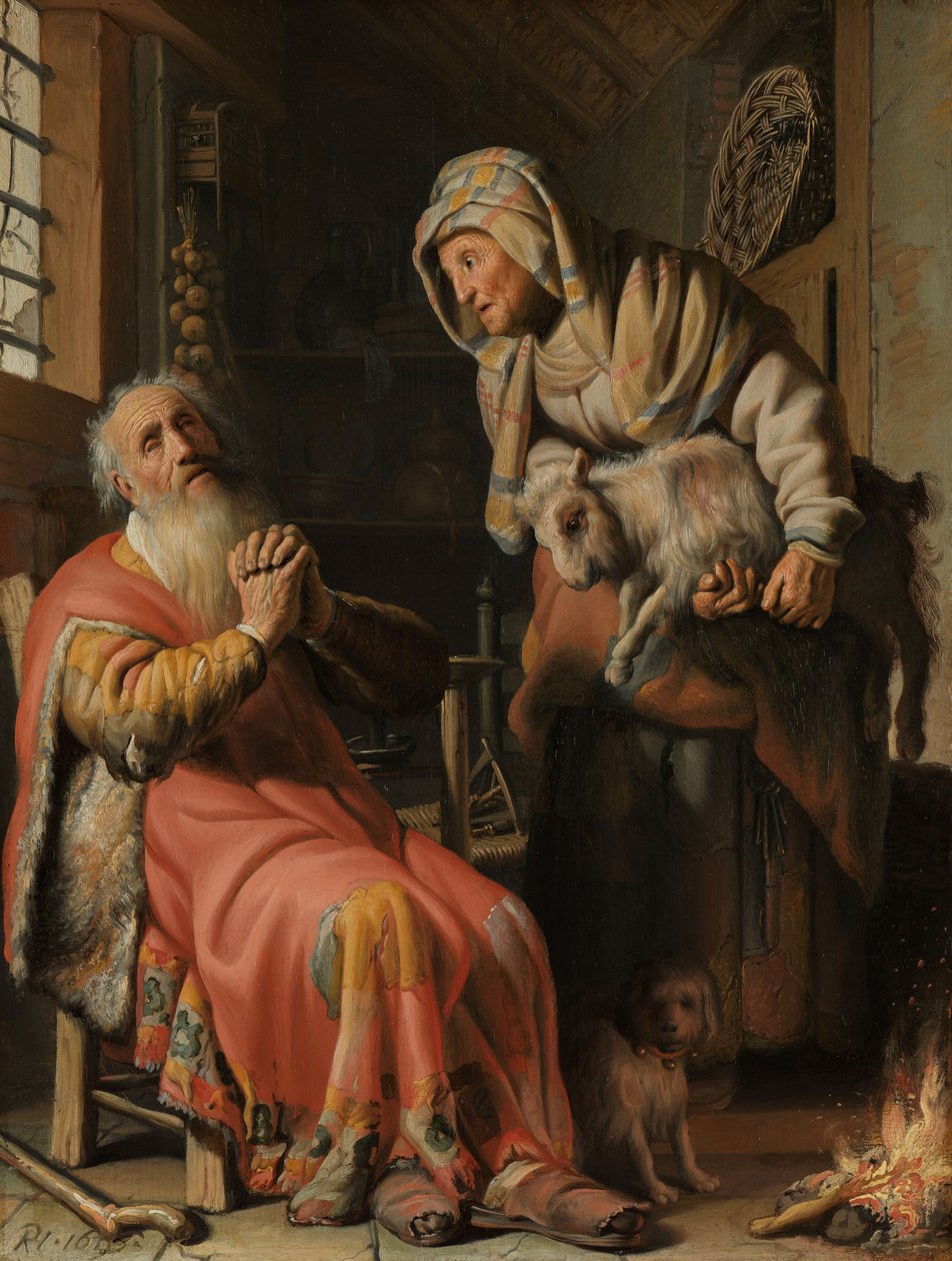 Tobit och Anna med ungen av Rembrandt van Rijn